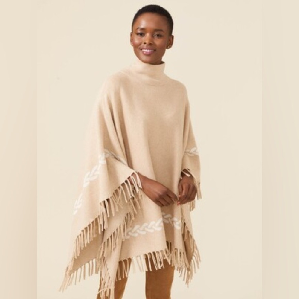 Beige Fringe Poncho